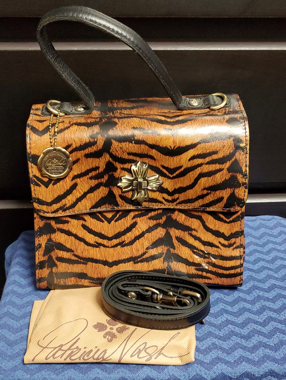 Patricia Nash Elora Tiger-Print Top Handle Bag in Orange and Black